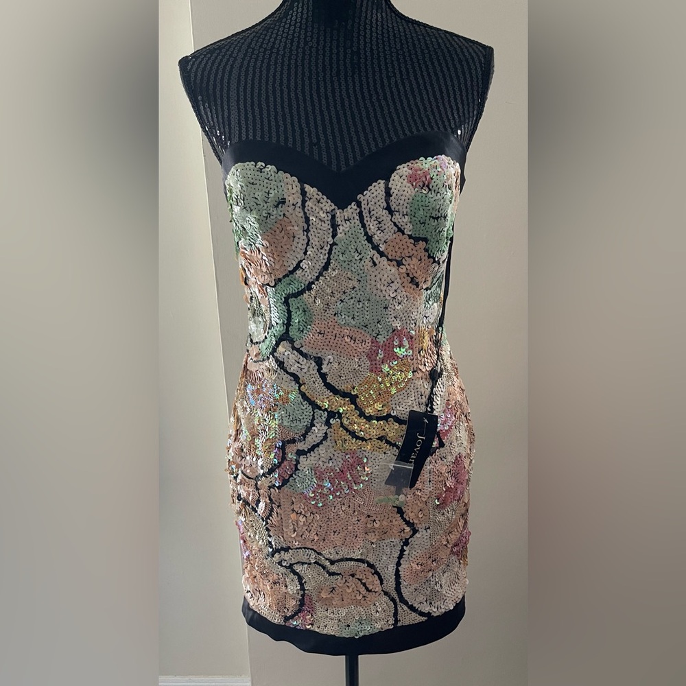 Jovani Multi Coloured Sequin Strapless Bodycon Dress Size 8